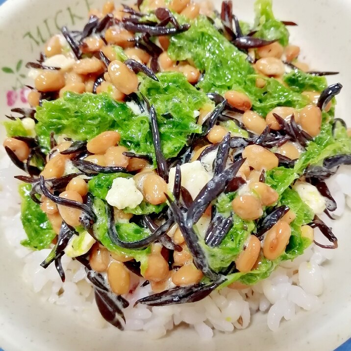 納豆の食べ方-酒粕&あおのりひじき♪